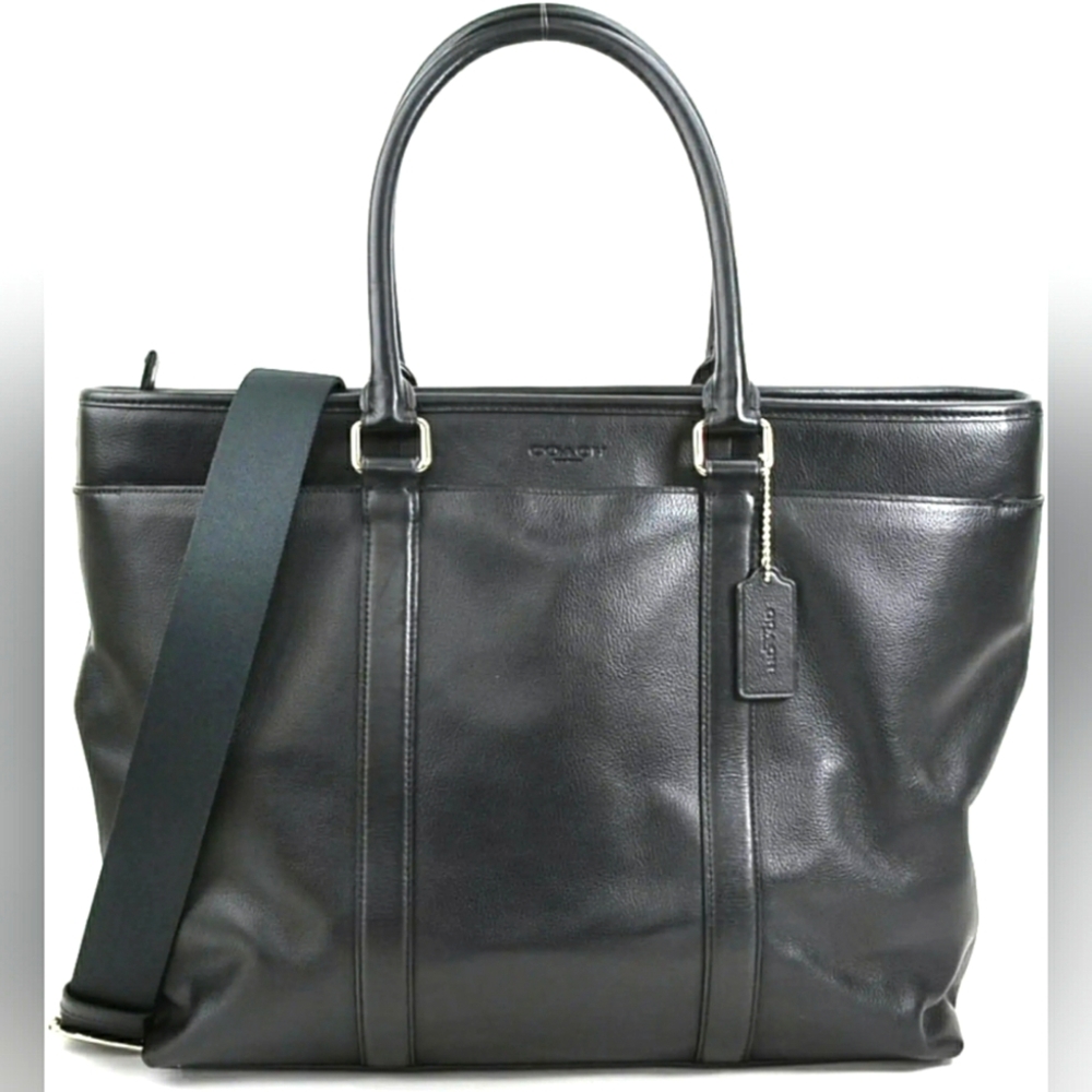 COACH Designer Perry Black Leather Tote Messenger Bag Laptop Bag Briefcase